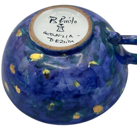 Rare Grazia Deruta Italy Hand Painted Pink & Blue Cup & Saucer Signed B. Piolo - Picture 9 of 13